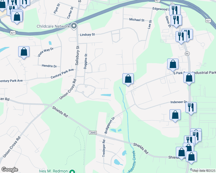 map of restaurants, bars, coffee shops, grocery stores, and more near 705 Charles Conner Drive in Kernersville