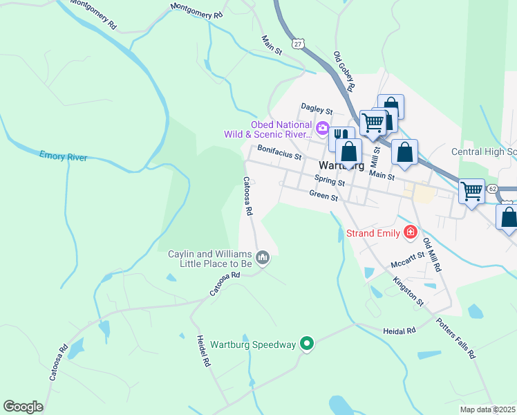map of restaurants, bars, coffee shops, grocery stores, and more near 150 Catoosa Road in Wartburg