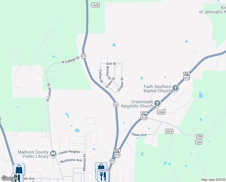 map of restaurants, bars, coffee shops, grocery stores, and more near 29216-29400 Arkansas 23 in Huntsville