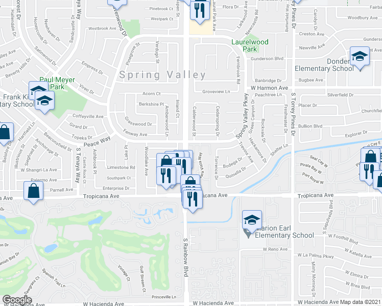 map of restaurants, bars, coffee shops, grocery stores, and more near 4805 Nara Vista Way in Las Vegas