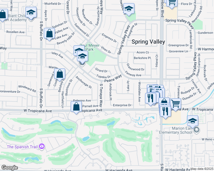 map of restaurants, bars, coffee shops, grocery stores, and more near 4773 Ashbrook Place in Las Vegas