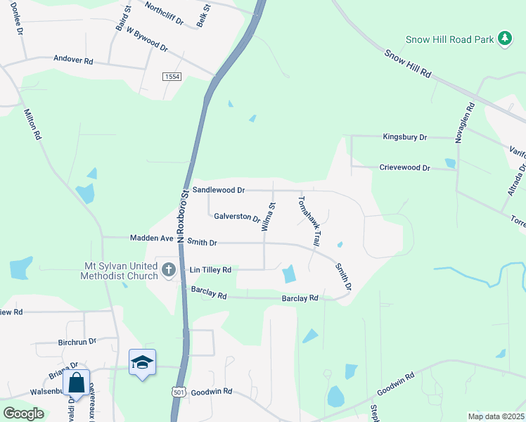 map of restaurants, bars, coffee shops, grocery stores, and more near 5812 Wilma Drive in Durham