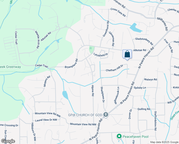 map of restaurants, bars, coffee shops, grocery stores, and more near 6005 Rittenhouse Road in Winston-Salem