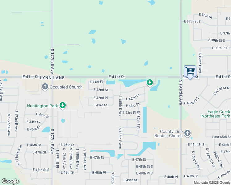 map of restaurants, bars, coffee shops, grocery stores, and more near 4224 South 185th East Avenue in Tulsa