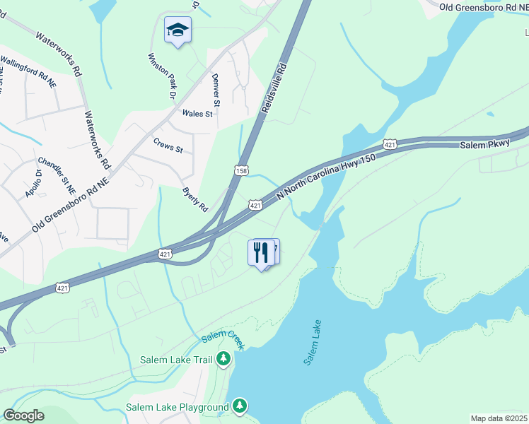 map of restaurants, bars, coffee shops, grocery stores, and more near 213 Miami Avenue in Winston Salem