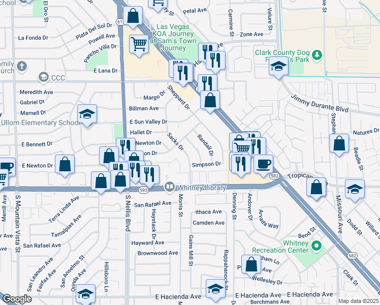 map of restaurants, bars, coffee shops, grocery stores, and more near 4731 Everman Drive in Las Vegas