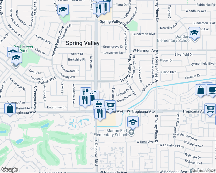 map of restaurants, bars, coffee shops, grocery stores, and more near 6841 Incline Avenue in Las Vegas