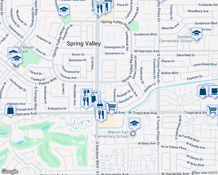 map of restaurants, bars, coffee shops, grocery stores, and more near 6833 Incline Avenue in Las Vegas