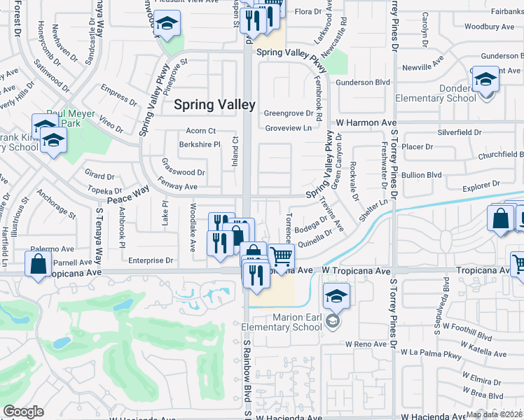 map of restaurants, bars, coffee shops, grocery stores, and more near 6833 Incline Avenue in Las Vegas