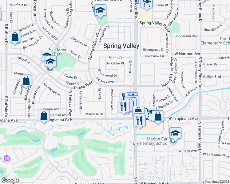 map of restaurants, bars, coffee shops, grocery stores, and more near 4709 Woodlake Avenue in Las Vegas