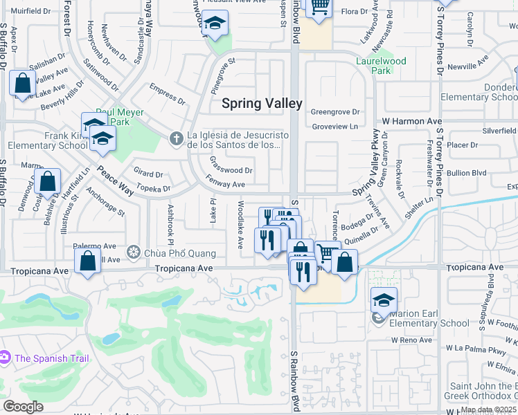 map of restaurants, bars, coffee shops, grocery stores, and more near 7009 Mountain Meadow Lane in Las Vegas