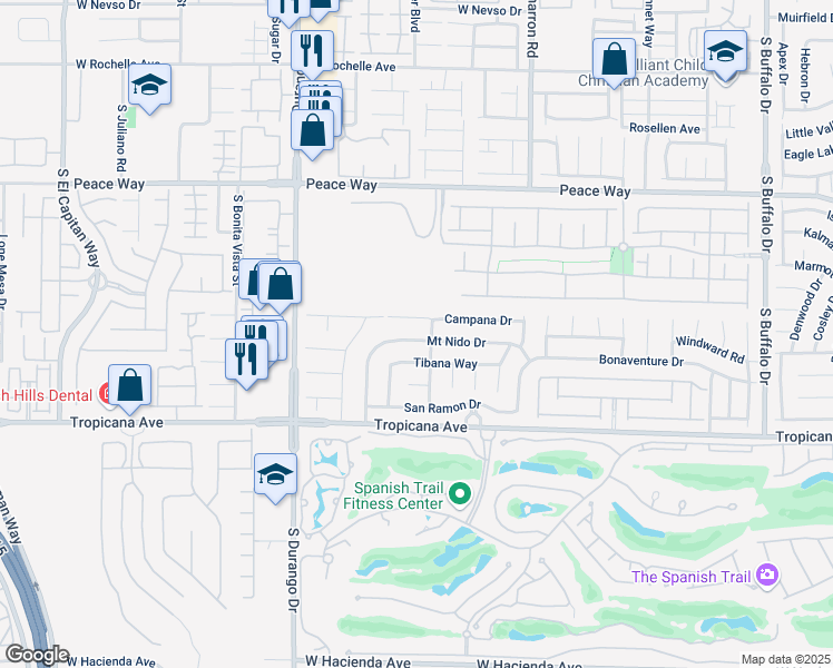 map of restaurants, bars, coffee shops, grocery stores, and more near 8420 Campana Drive in Las Vegas