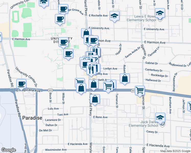 map of restaurants, bars, coffee shops, grocery stores, and more near 1320 Dorothy Avenue in Las Vegas