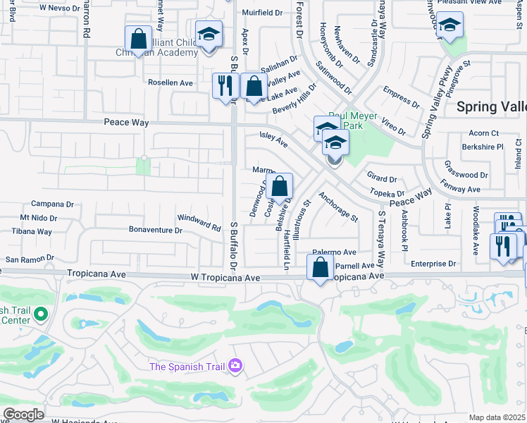 map of restaurants, bars, coffee shops, grocery stores, and more near 7715 Cobden Court in Las Vegas