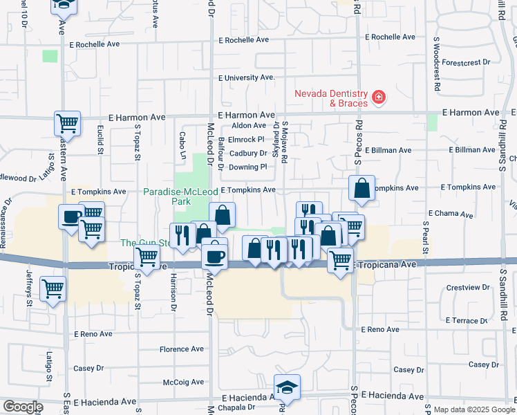 map of restaurants, bars, coffee shops, grocery stores, and more near 4745 Desert Vista Road in Las Vegas