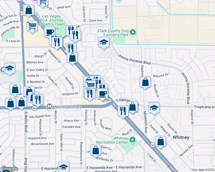 map of restaurants, bars, coffee shops, grocery stores, and more near 4763 Straight Flush Drive in Las Vegas