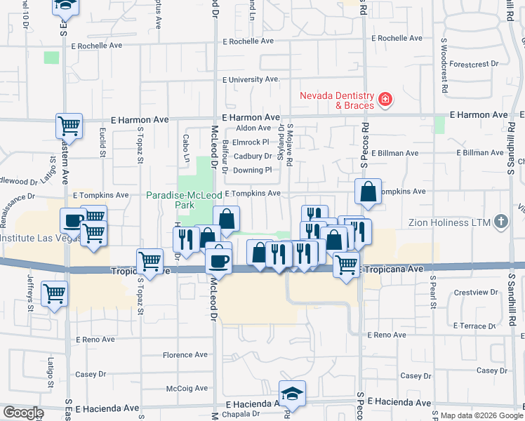 map of restaurants, bars, coffee shops, grocery stores, and more near 4715 Desert Vista Road in Las Vegas