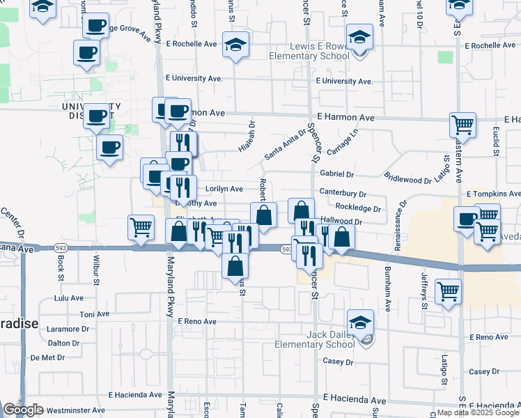 map of restaurants, bars, coffee shops, grocery stores, and more near 4734 Roberta Street in Las Vegas