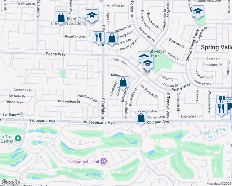 map of restaurants, bars, coffee shops, grocery stores, and more near 7715 Cobden Court in Las Vegas