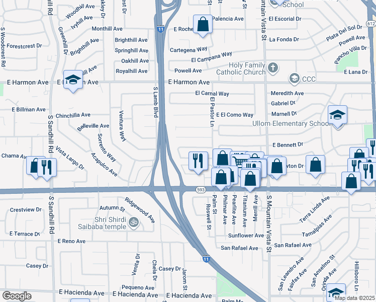 map of restaurants, bars, coffee shops, grocery stores, and more near 4311 East El Esteban Way in Las Vegas