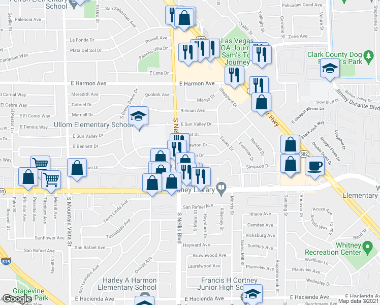 map of restaurants, bars, coffee shops, grocery stores, and more near 5062 Blanton Drive in Las Vegas