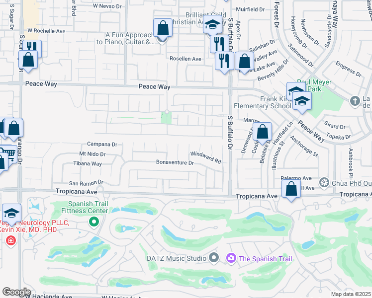 map of restaurants, bars, coffee shops, grocery stores, and more near in Las Vegas