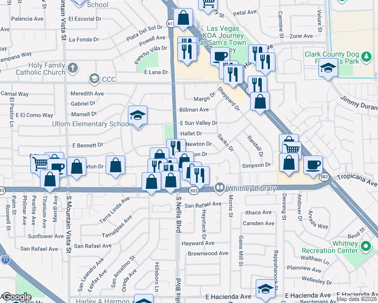 map of restaurants, bars, coffee shops, grocery stores, and more near 5062 Blanton Drive in Las Vegas
