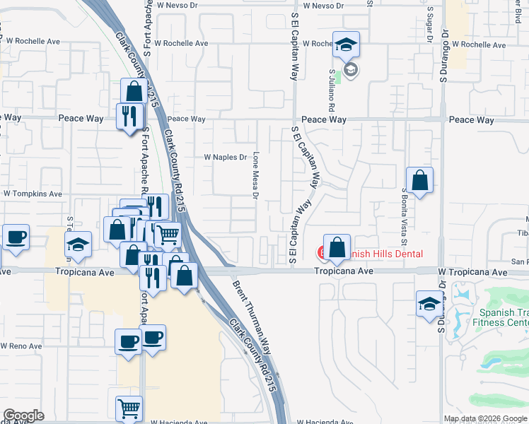 map of restaurants, bars, coffee shops, grocery stores, and more near 4777 Crakow Court in Las Vegas