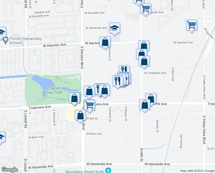 map of restaurants, bars, coffee shops, grocery stores, and more near 4777 Cameron Street in Las Vegas