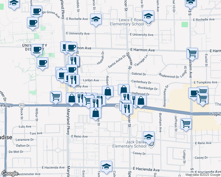map of restaurants, bars, coffee shops, grocery stores, and more near 4782 Roberta Street in Las Vegas