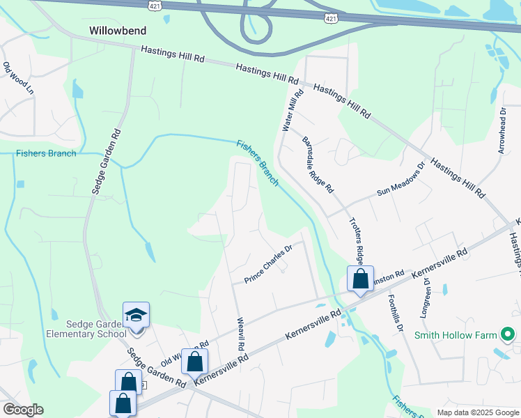 map of restaurants, bars, coffee shops, grocery stores, and more near 768 Charleston Drive in Kernersville