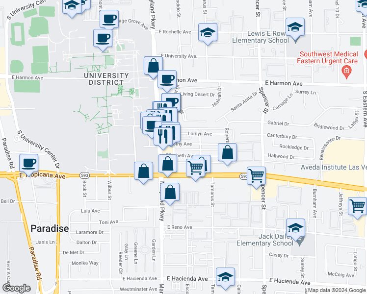 map of restaurants, bars, coffee shops, grocery stores, and more near 1351 Dorothy Avenue in Las Vegas