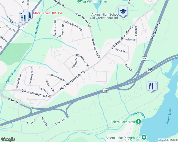 map of restaurants, bars, coffee shops, grocery stores, and more near in Winston-Salem
