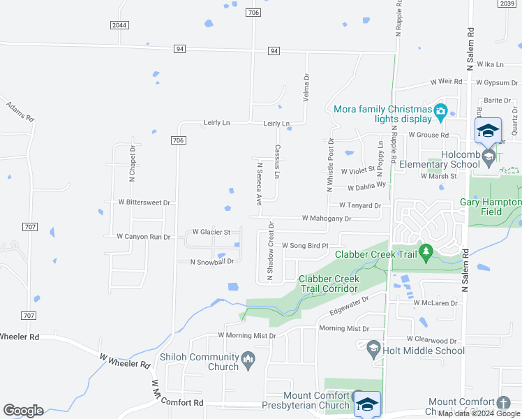 map of restaurants, bars, coffee shops, grocery stores, and more near 2700 North Seneca Avenue in Fayetteville