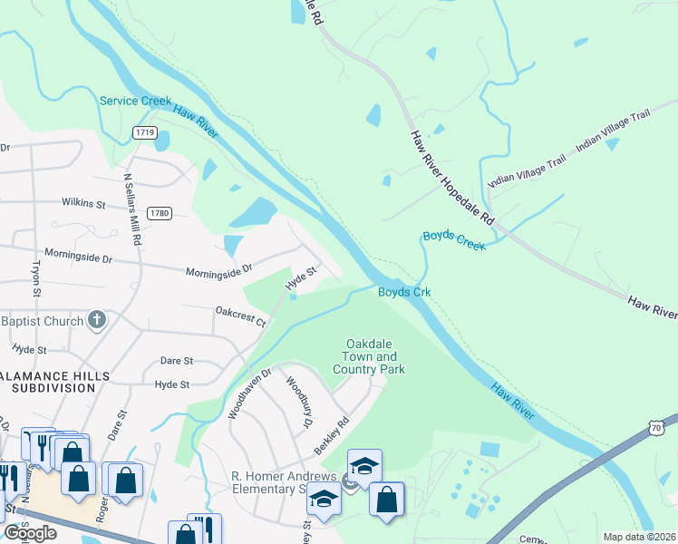 map of restaurants, bars, coffee shops, grocery stores, and more near 529 Riverside Drive in Burlington