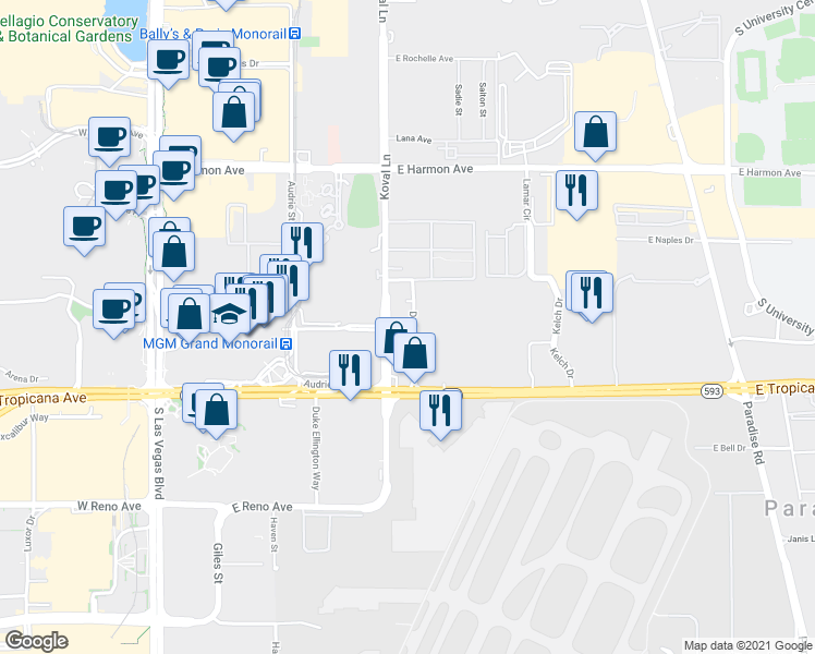 map of restaurants, bars, coffee shops, grocery stores, and more near 4767 Deckow Lane in Las Vegas