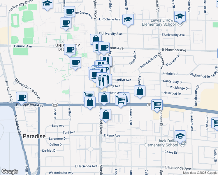 map of restaurants, bars, coffee shops, grocery stores, and more near 1309 Dorothy Avenue in Las Vegas