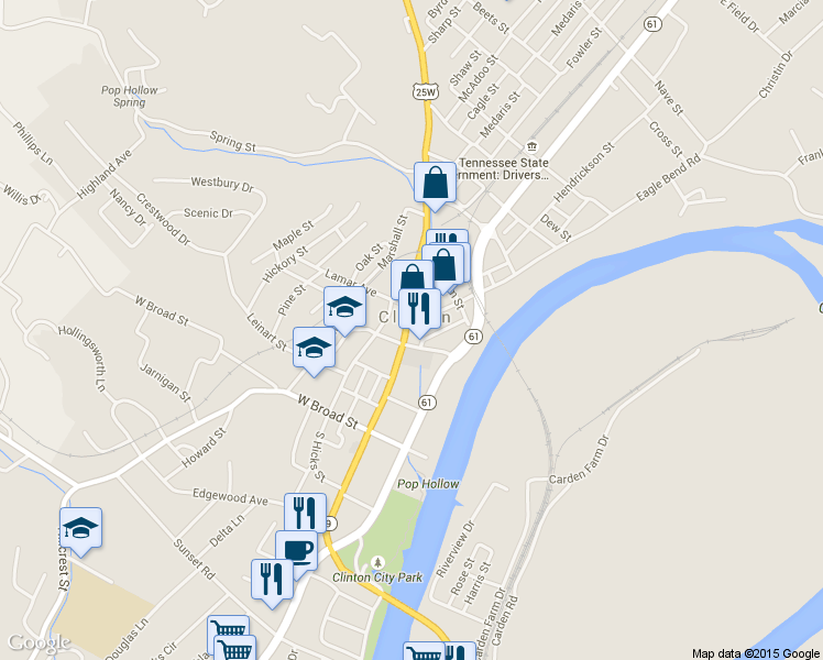 map of restaurants, bars, coffee shops, grocery stores, and more near 303 Market Street in Clinton