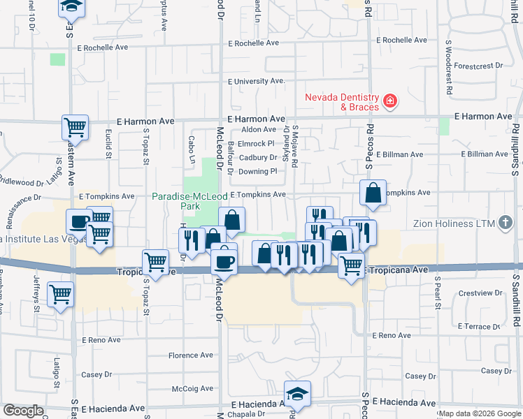 map of restaurants, bars, coffee shops, grocery stores, and more near 4715 Desert Vista Road in Las Vegas