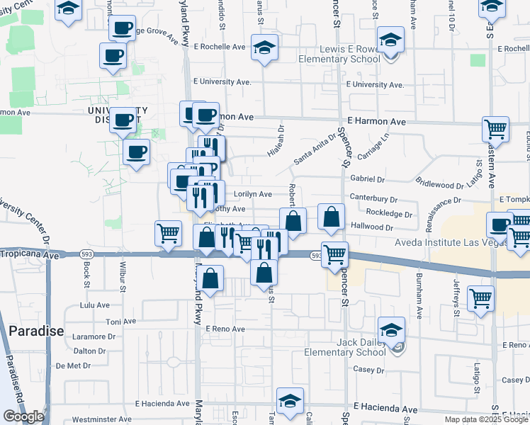 map of restaurants, bars, coffee shops, grocery stores, and more near 1480 Dorothy Avenue in Las Vegas