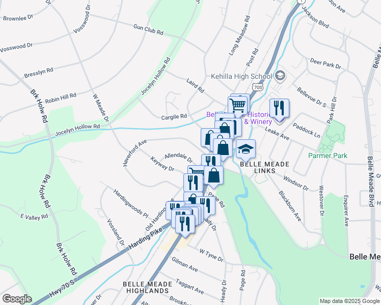 map of restaurants, bars, coffee shops, grocery stores, and more near in Nashville
