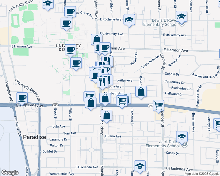 map of restaurants, bars, coffee shops, grocery stores, and more near 1309 Dorothy Avenue in Las Vegas