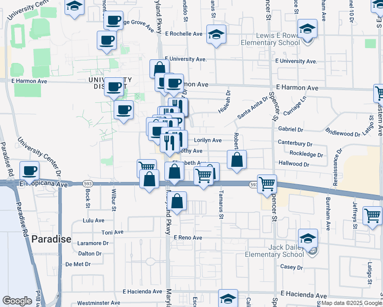 map of restaurants, bars, coffee shops, grocery stores, and more near 1351 Dorothy Avenue in Las Vegas
