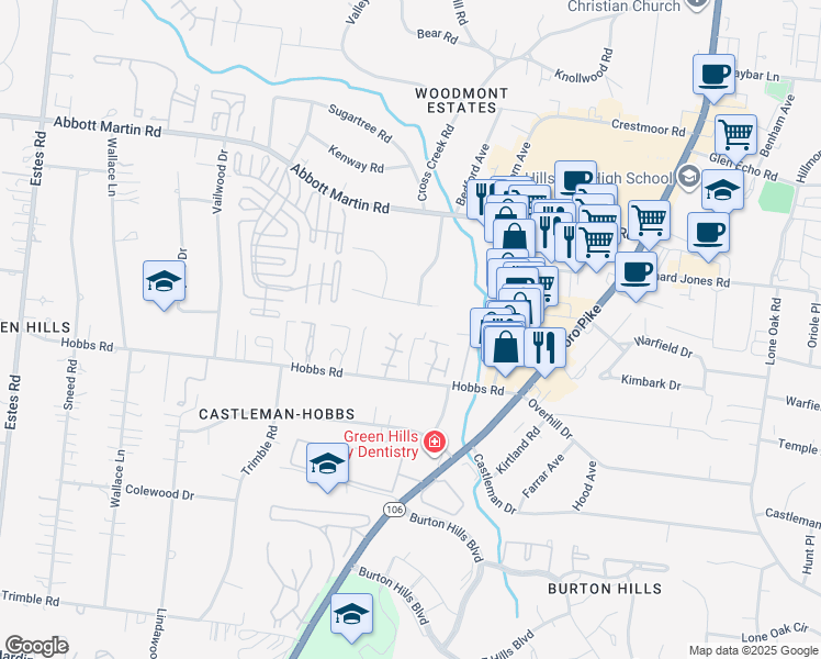 map of restaurants, bars, coffee shops, grocery stores, and more near 4117 Legend Hall Drive in Nashville