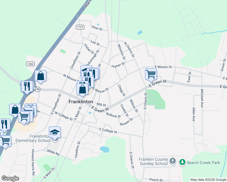 map of restaurants, bars, coffee shops, grocery stores, and more near 4 Clegg Street in Franklinton