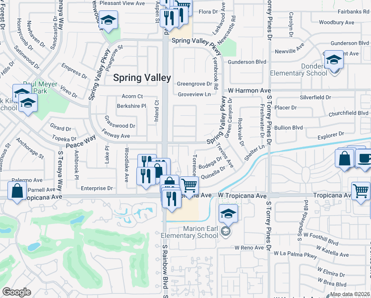 map of restaurants, bars, coffee shops, grocery stores, and more near 4706 Nara Vista Way in Las Vegas