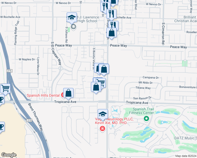 map of restaurants, bars, coffee shops, grocery stores, and more near 4742 Cortina Rancho Street in Las Vegas
