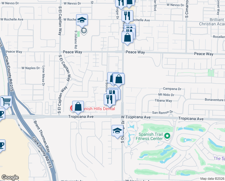map of restaurants, bars, coffee shops, grocery stores, and more near 4723 Cortina Rancho Street in Las Vegas
