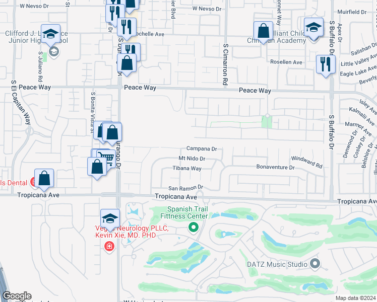 map of restaurants, bars, coffee shops, grocery stores, and more near 8341 Campana Drive in Las Vegas