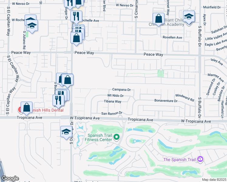 map of restaurants, bars, coffee shops, grocery stores, and more near 8341 Campana Drive in Las Vegas
